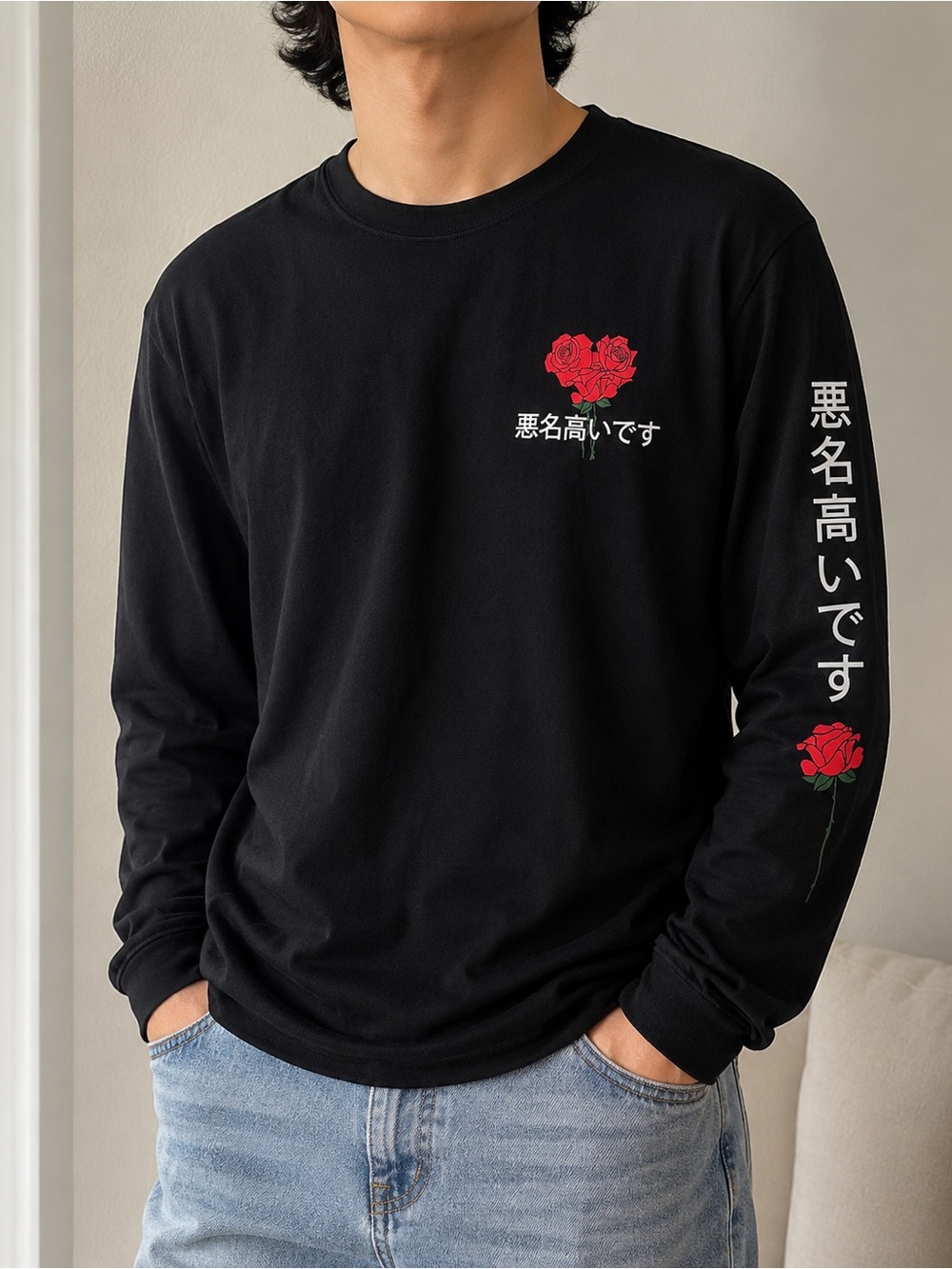 Fresh Laundry Don’t Kill My Vibe Rose Skeleton Japanese Long Sleeve Tee M
